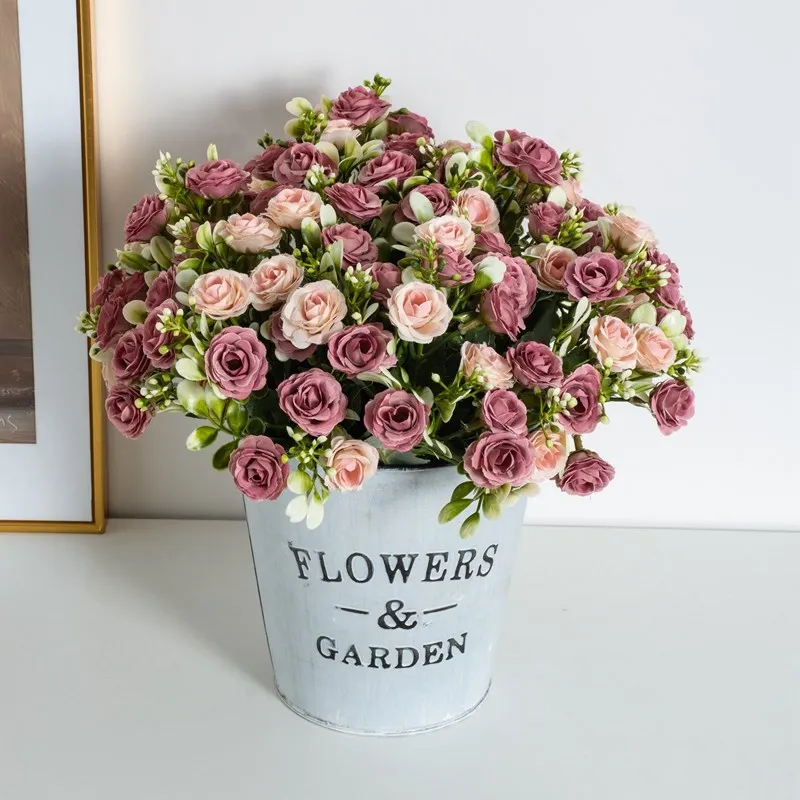 5 Zweige, 15 Blüten, Seidenrosen für Hochzeitssträuße, Festivals, Girlanden, Dekoration, Wohnzimmer, Bonsai, künstliche Blumen, Handarbeit – Detail 8