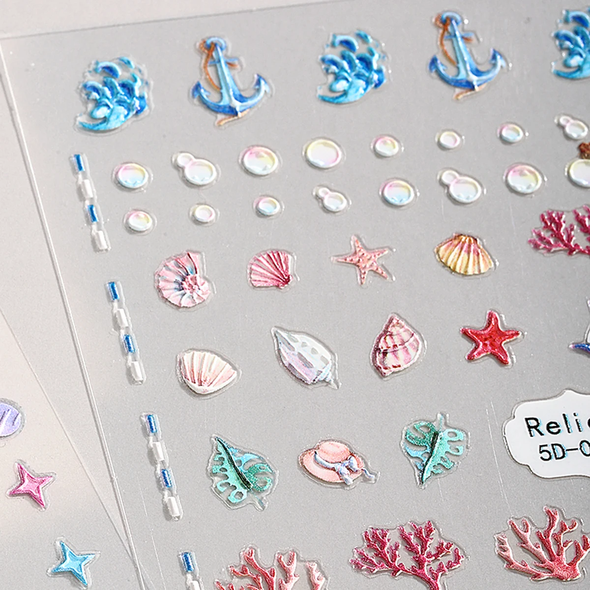 2pcs 5D Beach Ocean Nail Art Stickers Summer Jellyfish Coral Shell Bubble Adhesive Nail Decorations Decals Manicure Slider