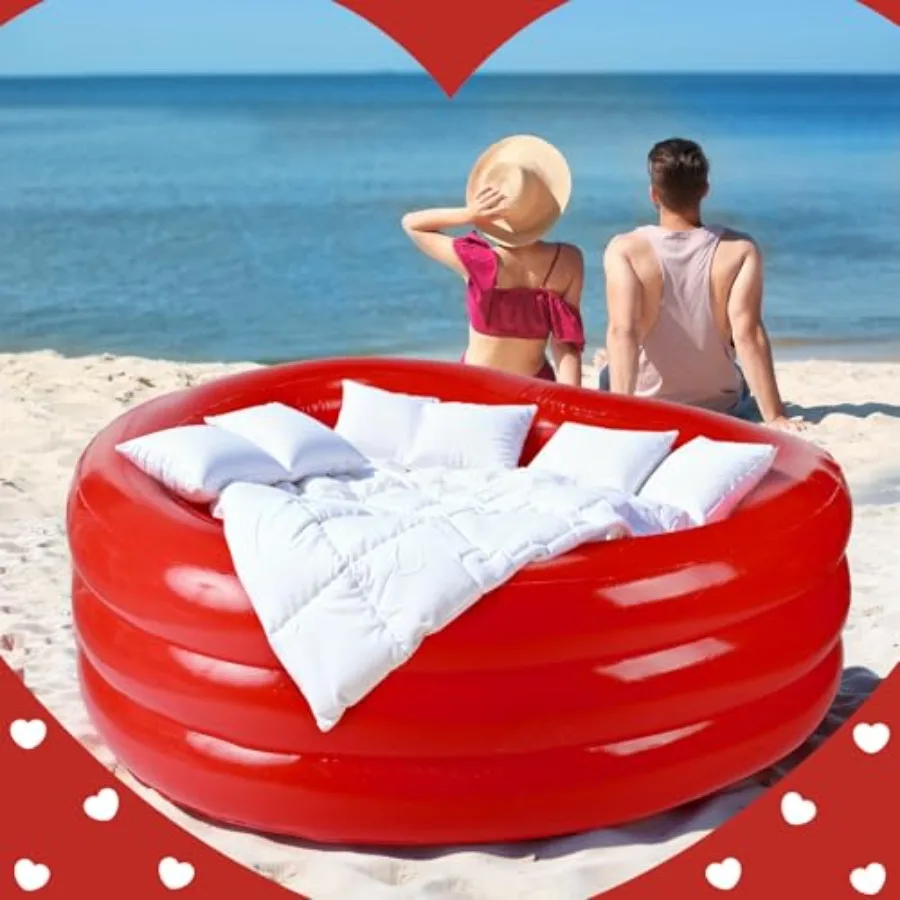 Giant Red Heart Shaped Inflatable Swimming Pool 71" x 63" x 24" Large Heart Blow up Pool Fits 2-3 Adults for Valentines Wedding