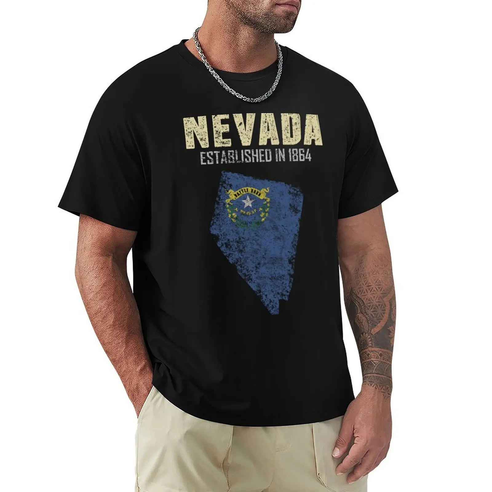 State of Nevada Apparel with official flag on a distressed state map T-Shirt Modern Style Print T-Shirt