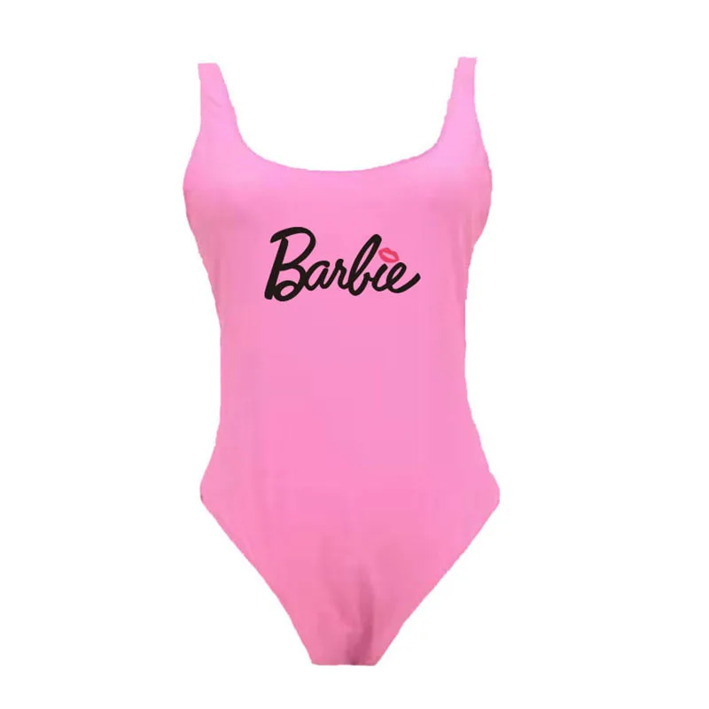 Barbie Sexy Slim Fit One-Piece Swimsuit Cartoon Anime Versatile Letter Print Ice Silk Breathable Large Size Beach Bikini