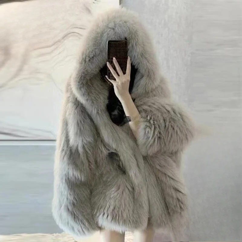 

Autumn and Winter New Korean Version of Beautiful Imitation Fur Coat Women's Medium and Long Internet Celebrity Street Fur