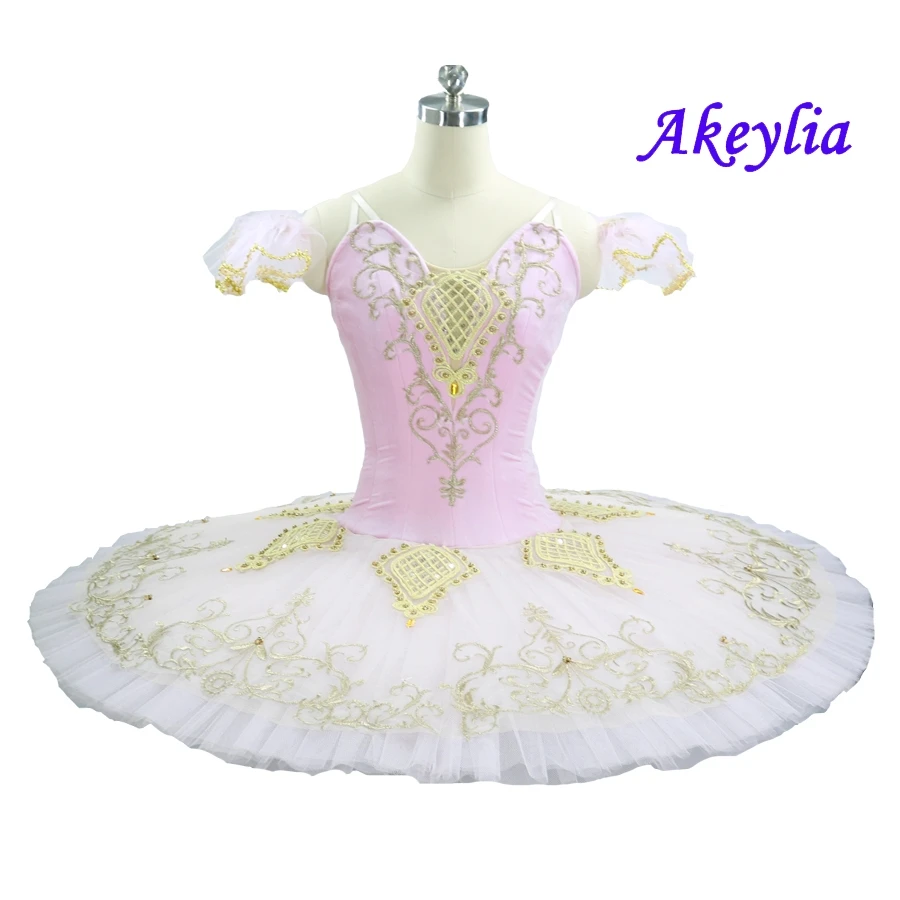 Adult Professional Ballet Tutu Pink Gold Women Nutcracker Fairy Doll Ballet Costumes Sleeping Beauty Pancake Tutu peach JN9229