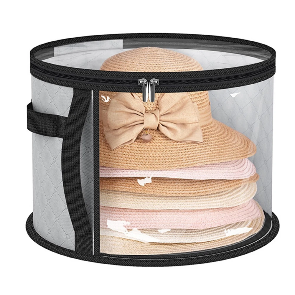 Round-Shape Hat Storage Bucket With Reinforced Base Hat Box Organizer Wear-Resistant Hat Organizer Hat Storage Organizer