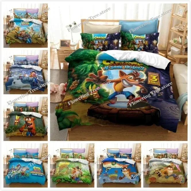 3D Printed Crash Bandicoot Bedding Set Game Cartoon Duvet Cover Double Twin Full Queen King Adult Kids Bedclothes Quilt Cover