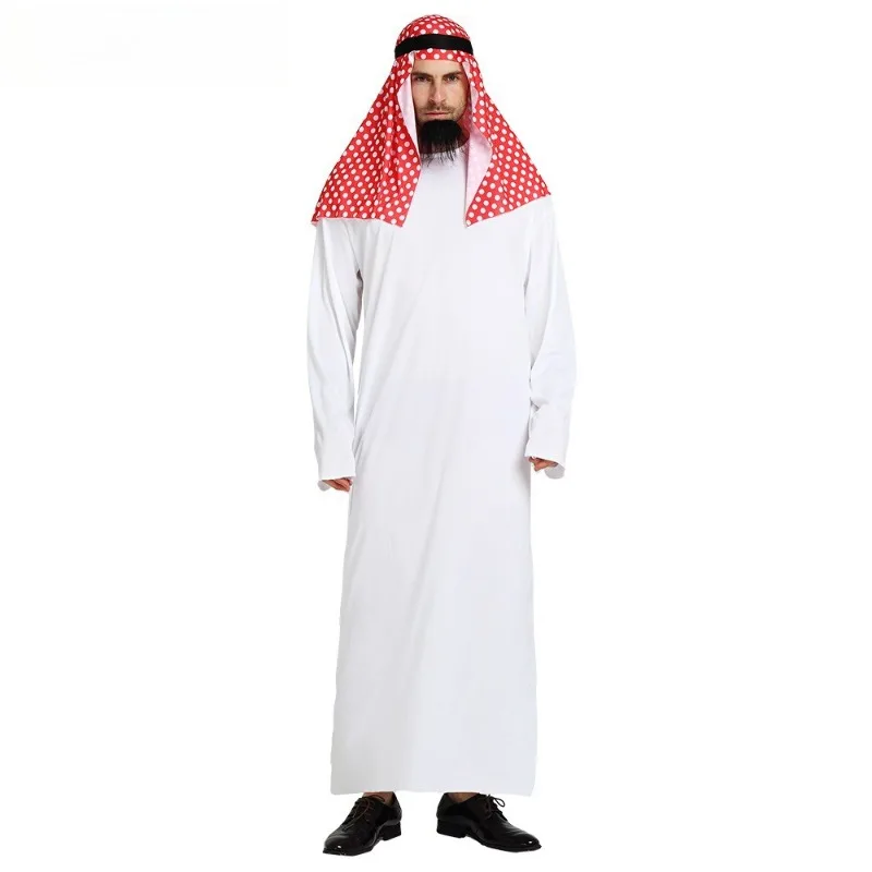 

Festival Party Costume Middle East Dubai Prince Adult Male White Arabian Red Turban Performance Stage Costume