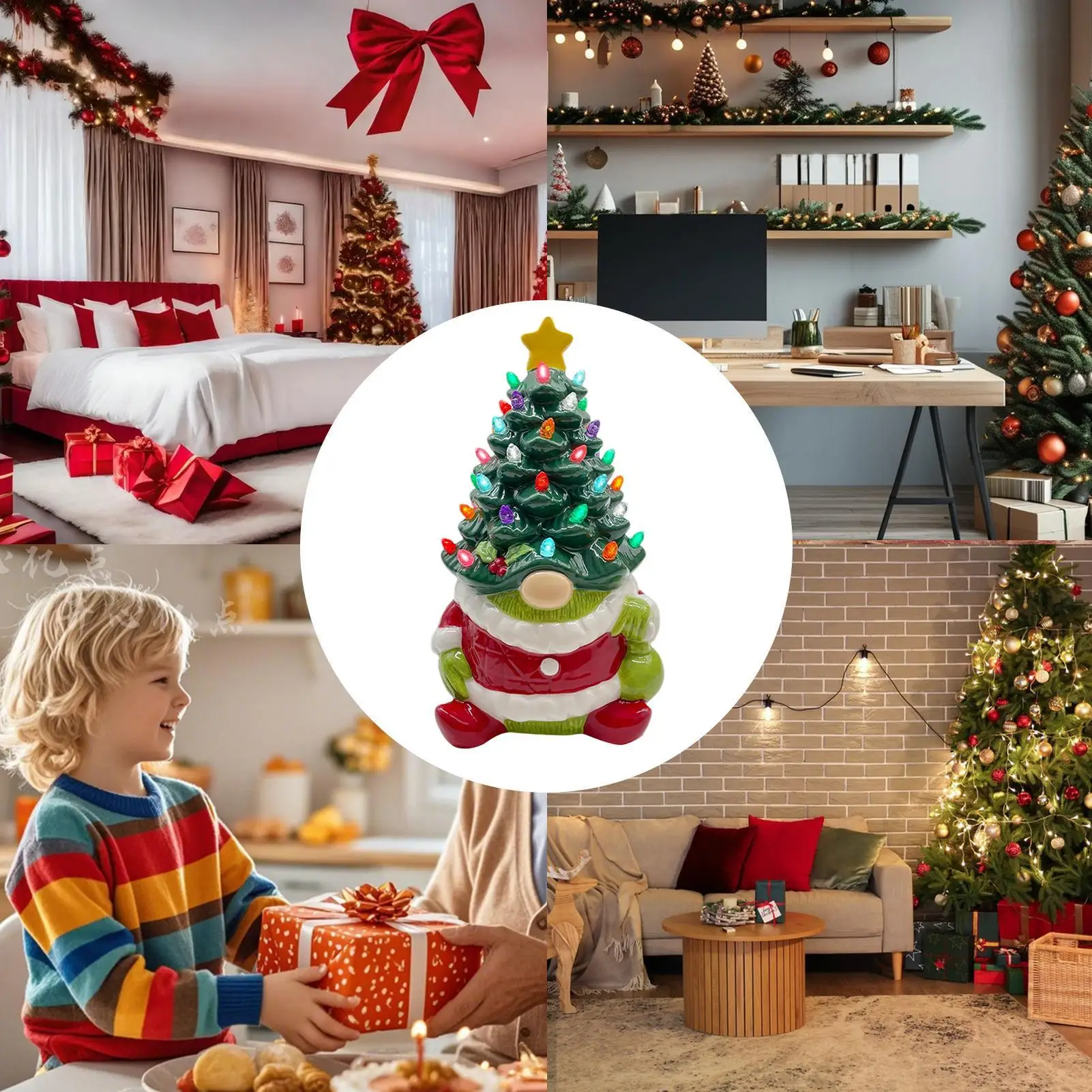 Holiday Gnomes Resin Light Ornament Desk Christmas Tree For Desktop Tabletop Office Home Room