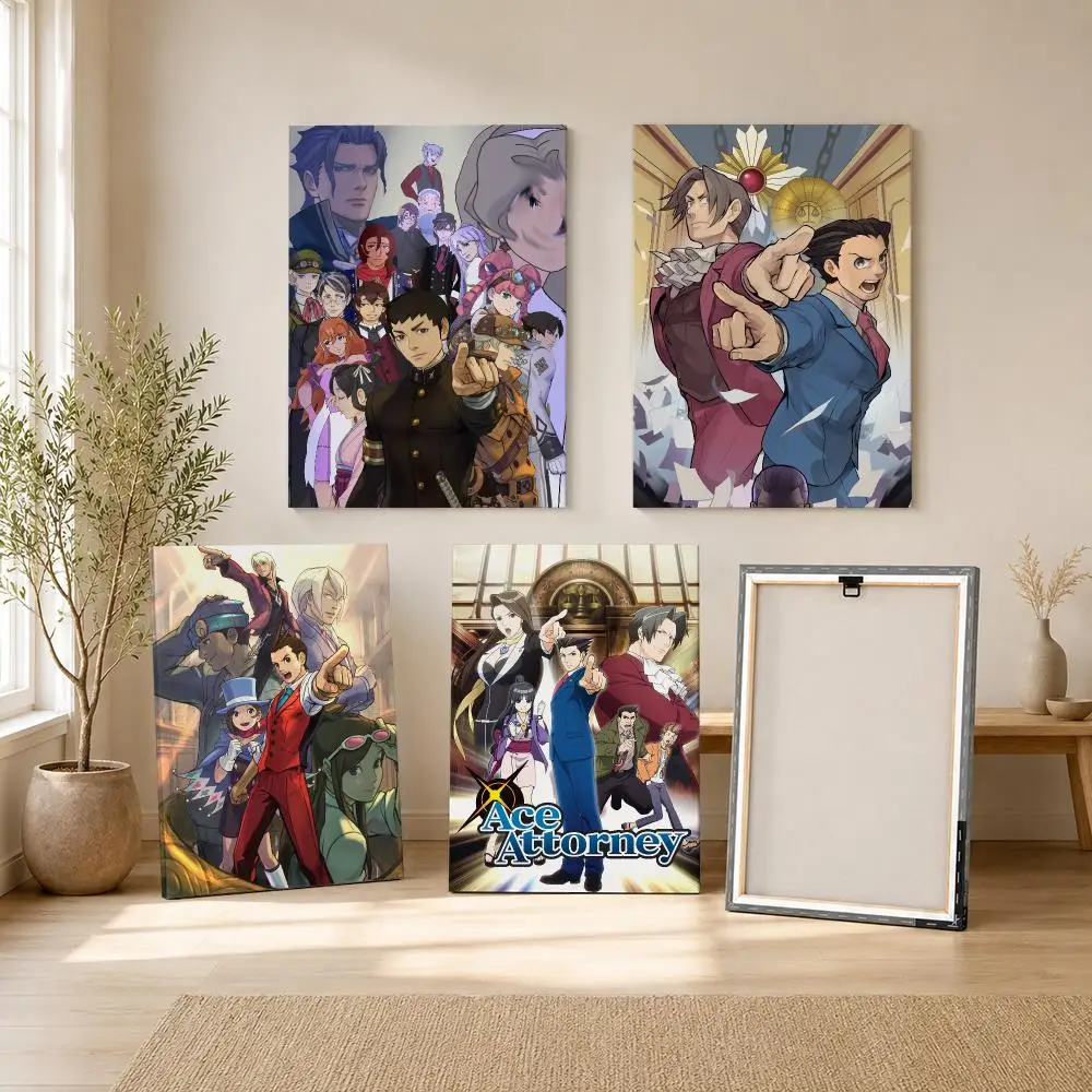 Ace A-Attorney Gyakuten Painting Calligraphy Wood Framed Canvas Poster HD Wall Art For Bedroom Hallway Bar Office Home Decor