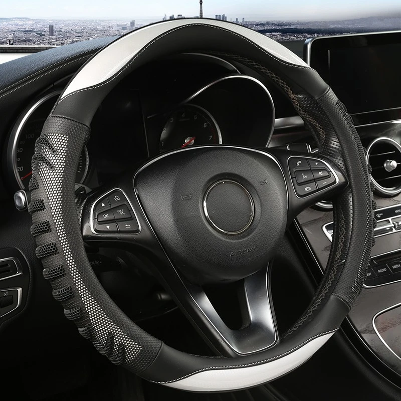 Three-dimensional Honeycomb Steering Wheel Cover  Durable Leather Cover with Anti-slip Linning Universal 14.5-15in