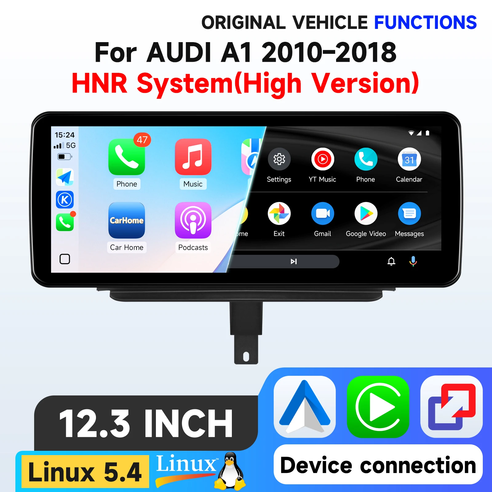 Hizpo 12.3" Linux Scherm voor AUDI A1 2010 - 2018 met Draadloze CarPlay Android Auto Airplay Autoradio Speler Stereo GPS Navigatie Audio Originele Auto CD Speler IDrive Knopbediening SWC T113-i Dual