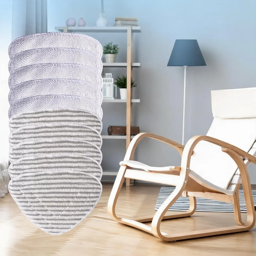 Lot de 10 tampons de rechange pour serpillère Vileda Steam Plus, réutilisables et lavables, comprenant 5 tampons en chenille blanche et 5 tampons à rayures grises pour le nettoyage général et des taches tenaces sur diverses surfaces.