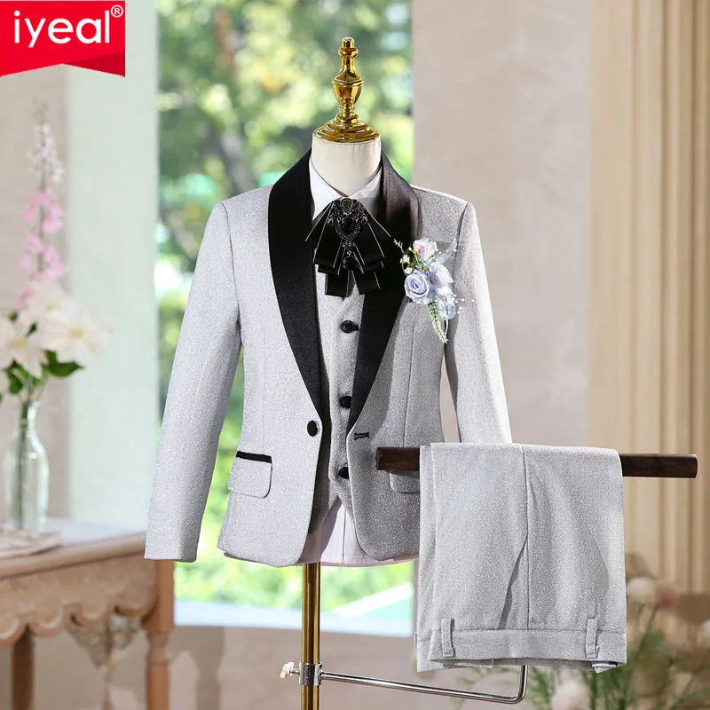 IYEAL Boys' Stage Model Walking Suit Hosting Piano Performance Suit High-End Handsome Silver Children's Flower Boys Suit