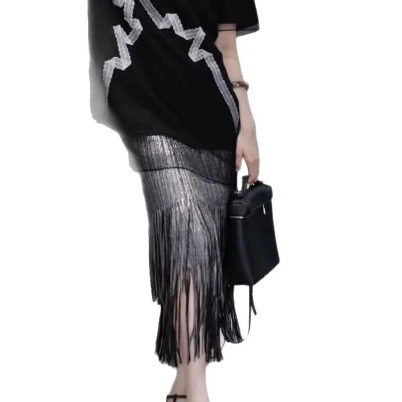 ALSEY Falda recta de diseño informal de cintura alta para mujer, novedad de verano 2025, falda plisada con flecos de cien colores a la moda Miyake