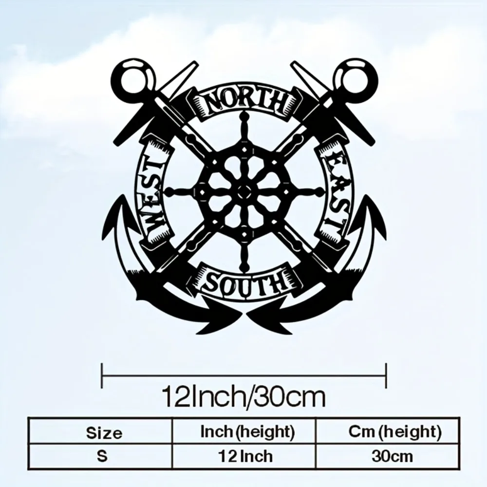 Metal Compass Rose Nautical Ship Wheel Wall Art, 2D Metal Wall Decor for Home