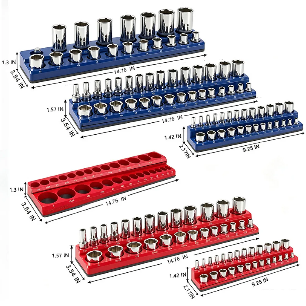 Socket Rail Organizer Tray Magnetic Holder Storage Rack For Metric Imperial Drive Tool Box Garage Workshop Hand Tool Manager