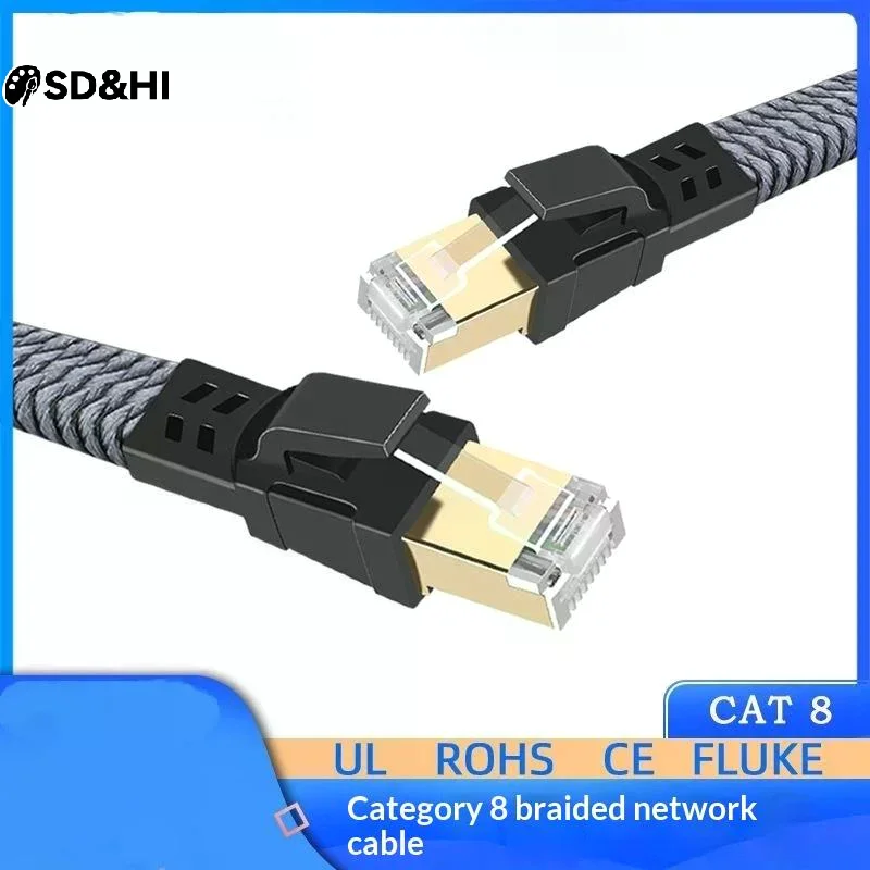 CAT8 Ethernet Cable 40Gbps High Speed Braided Jacket Gold Plated Connectors For Home Office Gaming Router Modem