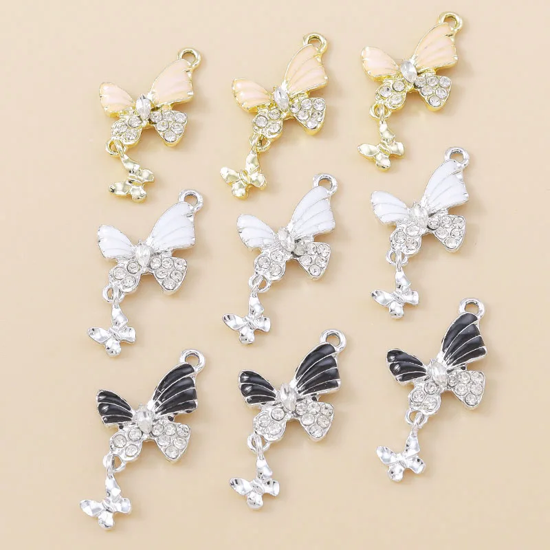 Leslie 10 Stück hübsche Strass-Kristall-Schmetterlings-Charms für Damen, Halskette, Armband, Ohrringe, DIY-Schmetterlings-Anhänger, Zubehör – Detail 3