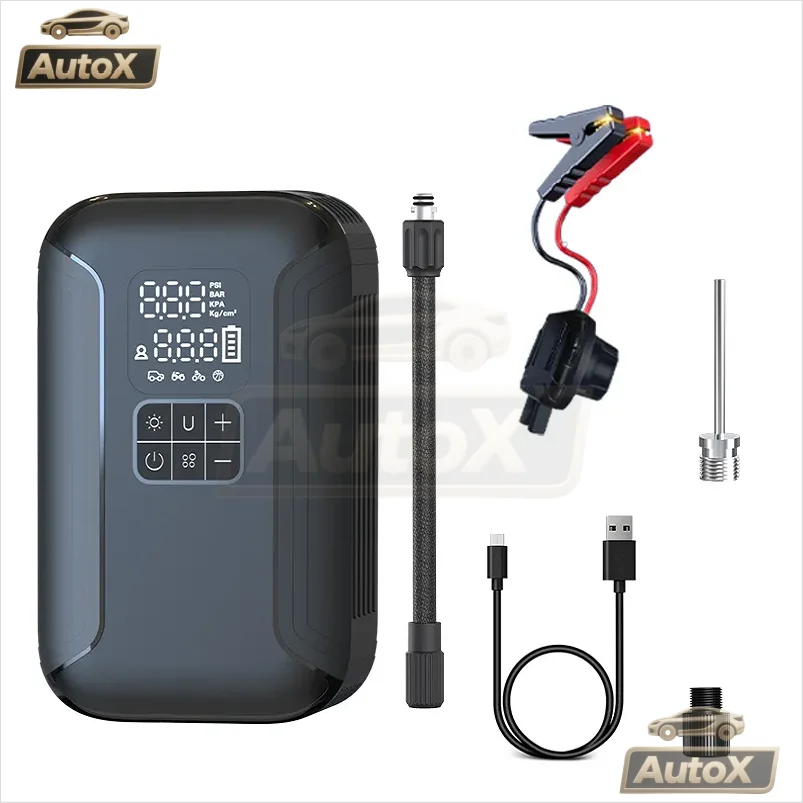 S02 Avviatore di emergenza per auto multifunzione Compressore d'aria 2in1 Caricabatteria per auto portatile e gonfiatore di pneumatici