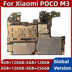 Mainboard for Xiaomi Poco M3, Original Unlocked Motherboard, 128GB, 256GB ROM, Global Version