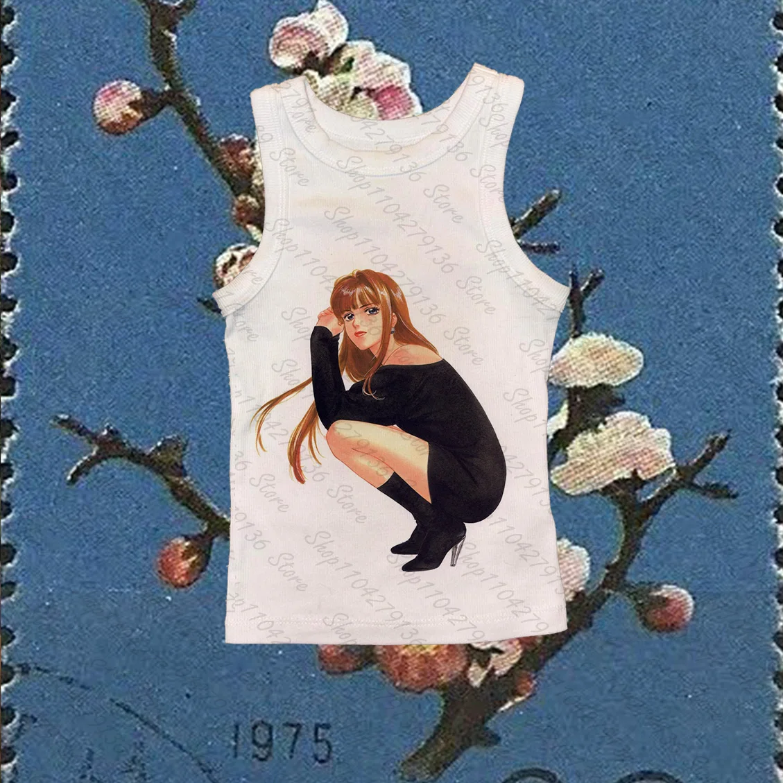 Women's Ribbed Tank Top Kimono Girl Ukiyo-e Japanese Print Graphic Sleeveless Vintage Aesthetic Summer Vest