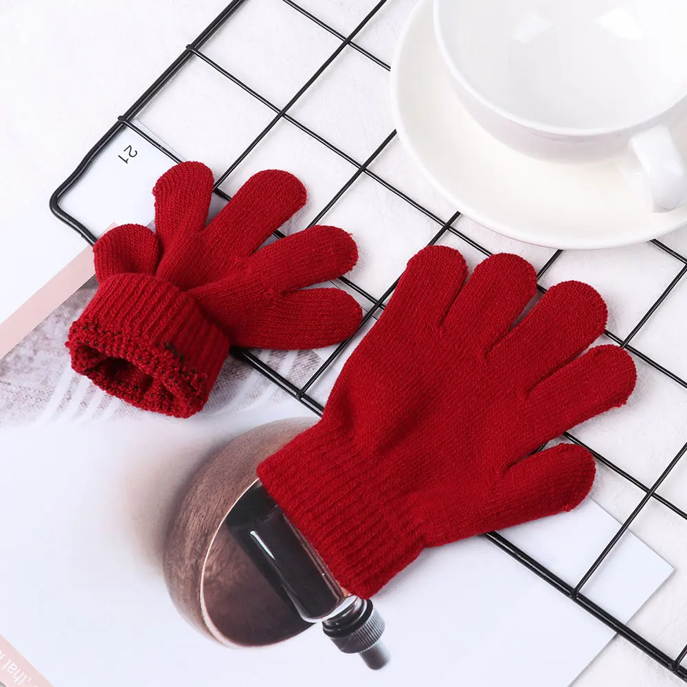 Winter Knitted Children's Gloves Full Finger Boy Girl Glove Warm Thick Kids Gloves Baby Gloves Candy Color Cotton Mittens