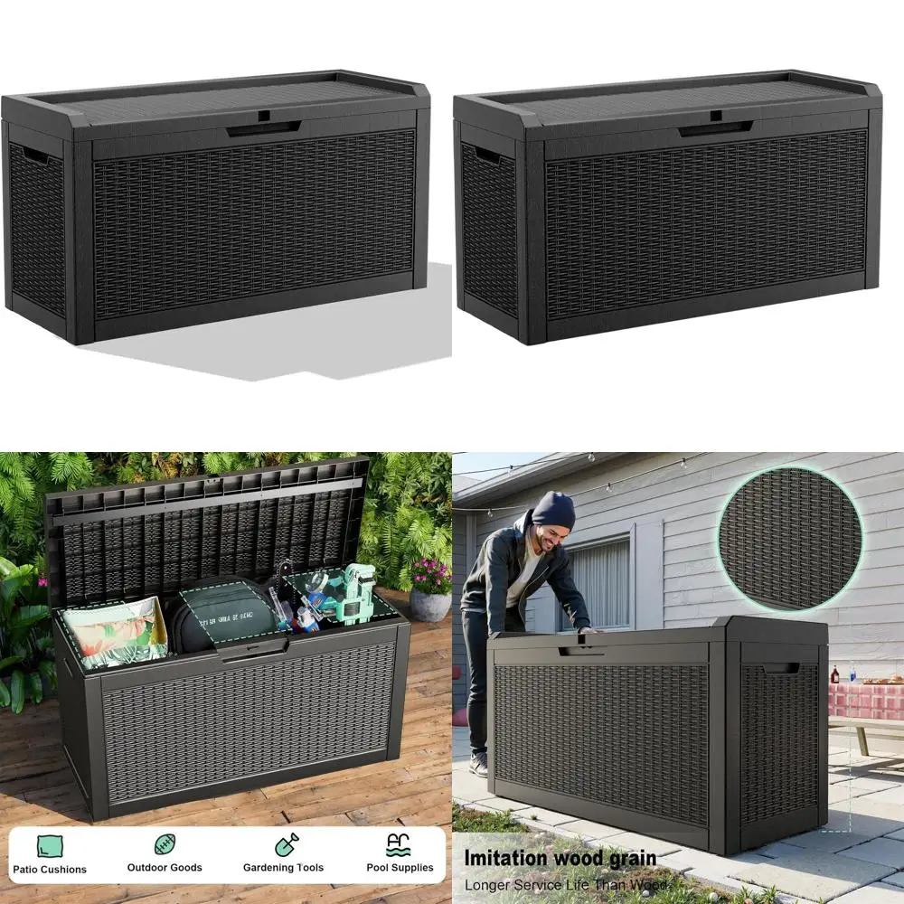 

Коробка для террасы из смолы — 60-галлонное уличное хранилище с запирающейся крышкой для патио, водонепроницаемое хранилище для садовых инструментов