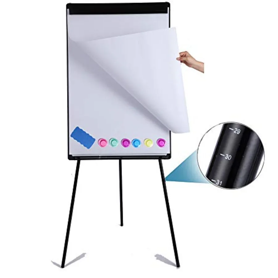 

Регулируемая по высоте магнитная доска для сухого стирания 36 x 24 дюйма с треногой, черная офисная презентационная доска с 25 листами
