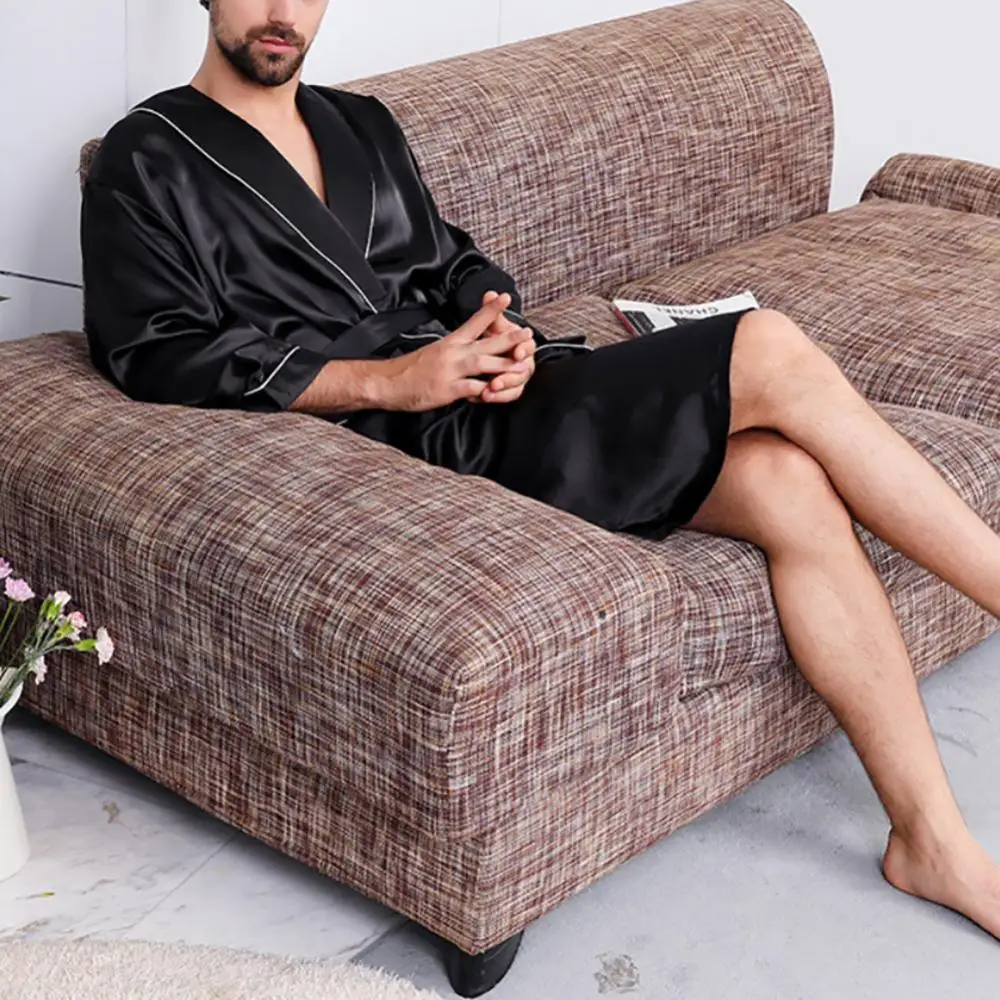 Sleepwear Pockets Belt Men Summer Imitation Silk with Waist Bath Robe Home Gown Sleepwear