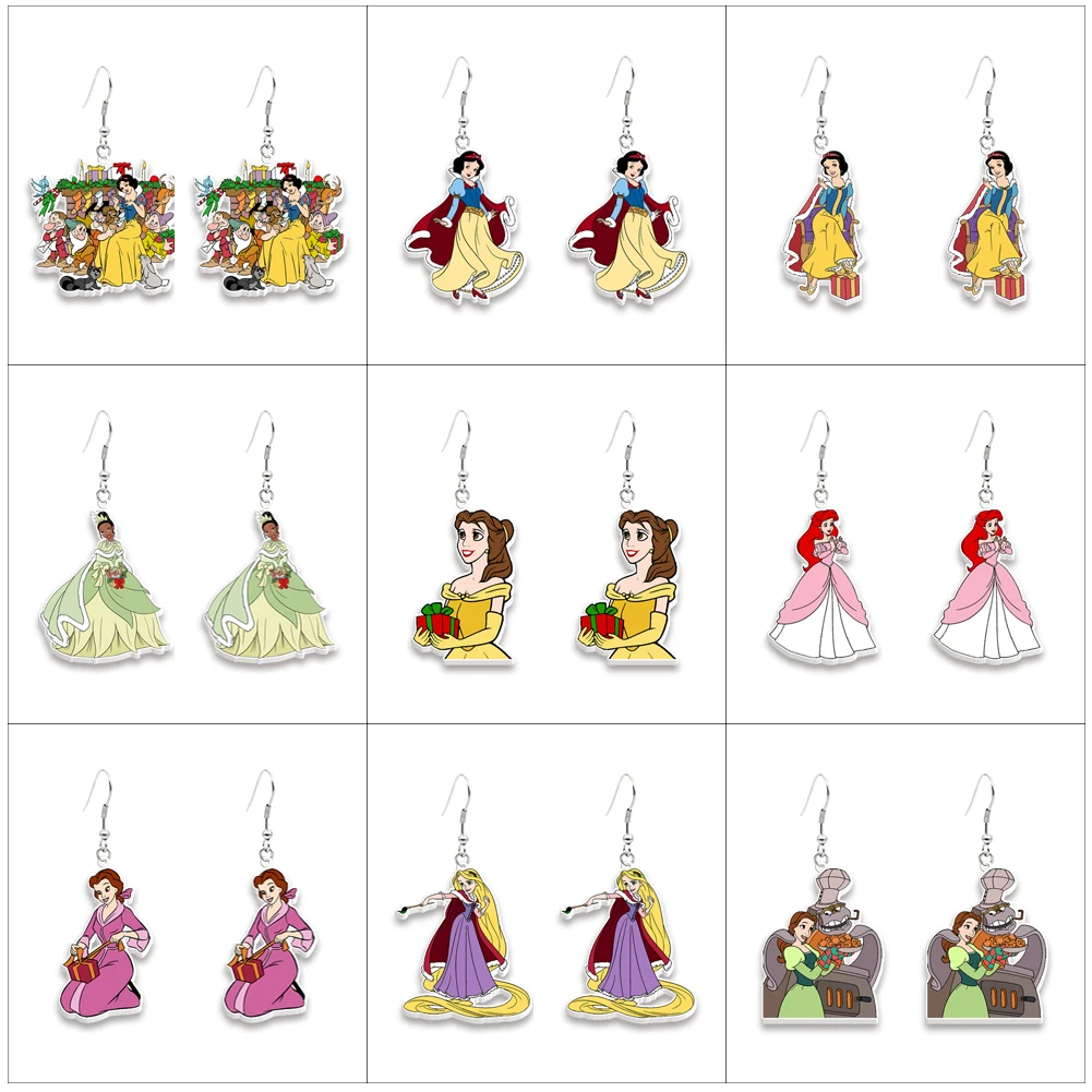 Snow White Princess Christmas Disney Resin Planar Dangle Earrings Flat Back Ear Stud for Decoration Gift Party