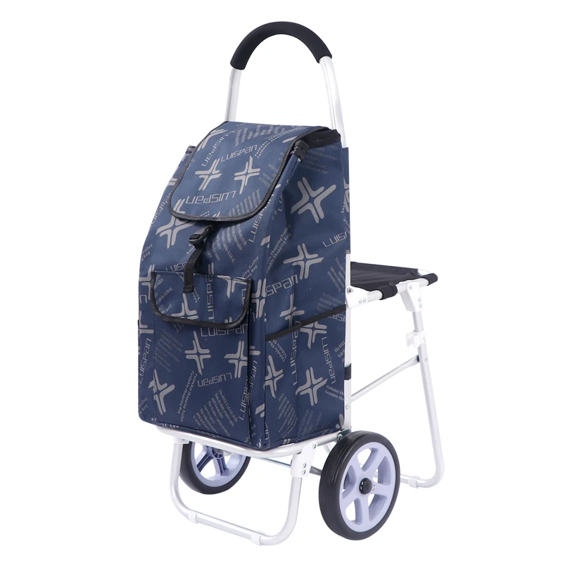 Shopping Cart Large Capacity with Seat for The Elderly Portable Folding Trolley Lightweight Aluminum Alloy Trolley