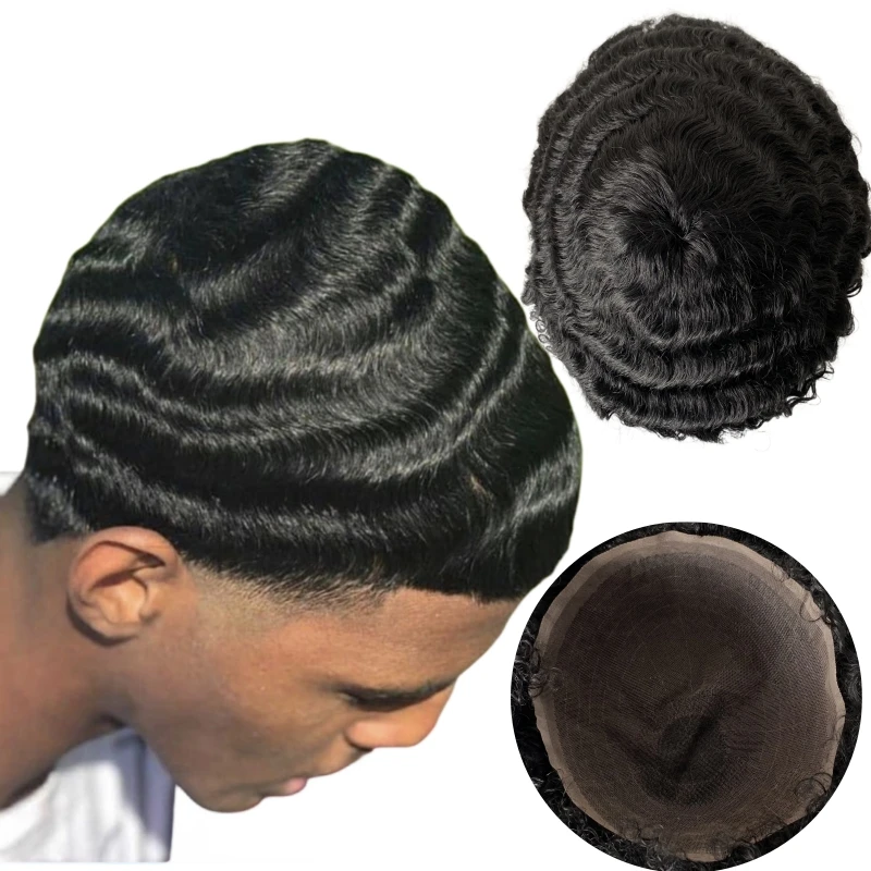 

Индийская система натуральных человеческих волос 15 мм, волна 1 # Мужской парик темно-черного цвета 8x10, полный кружевной парик для черного человека