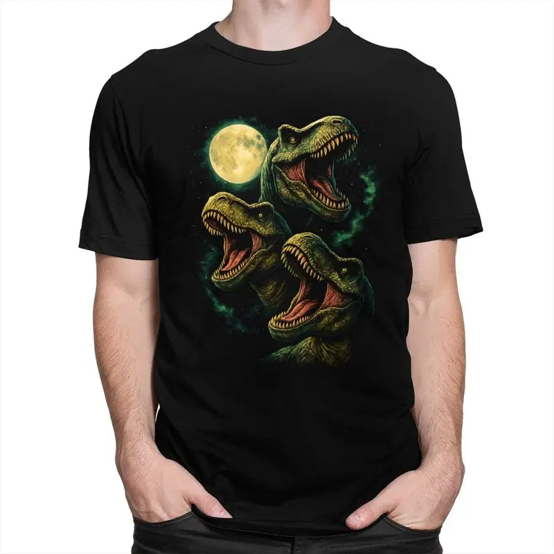Men Three T-Rex Dinosaur Moon T Shirt Summer Short Sleeve 100% Cotton T-shirt Fashion Casual Creative Graphics Tees Shirt