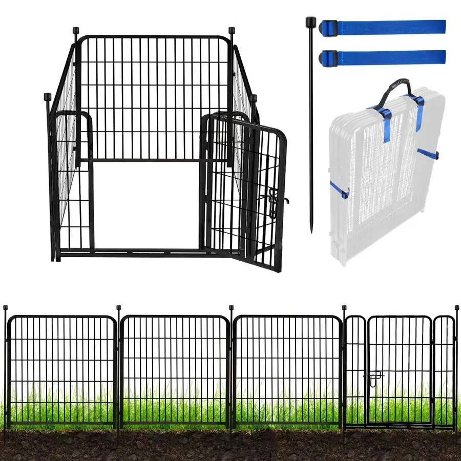 

32 inH Garden Fences and Borders,1 Gate3 Panels Dog Fence Outdoor for Yard, Heavy Duty Iron Metal Animal Barrier Fence, Camping