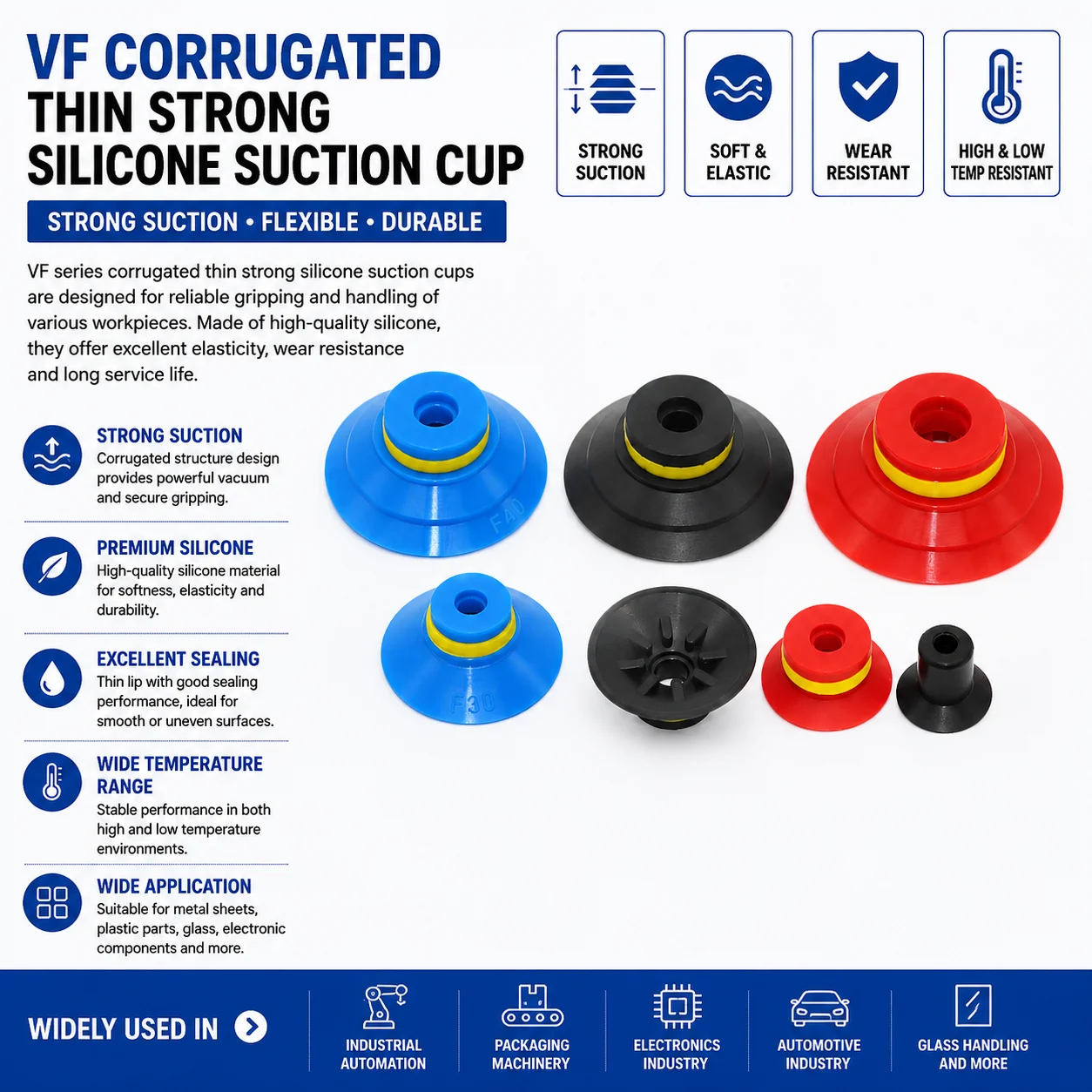 5Pcs Robot Arm Vacuum Silicone Suction Cup VF-15 20 25 30 40 50 Corrugated Thin Strong Silicone Suction Cup