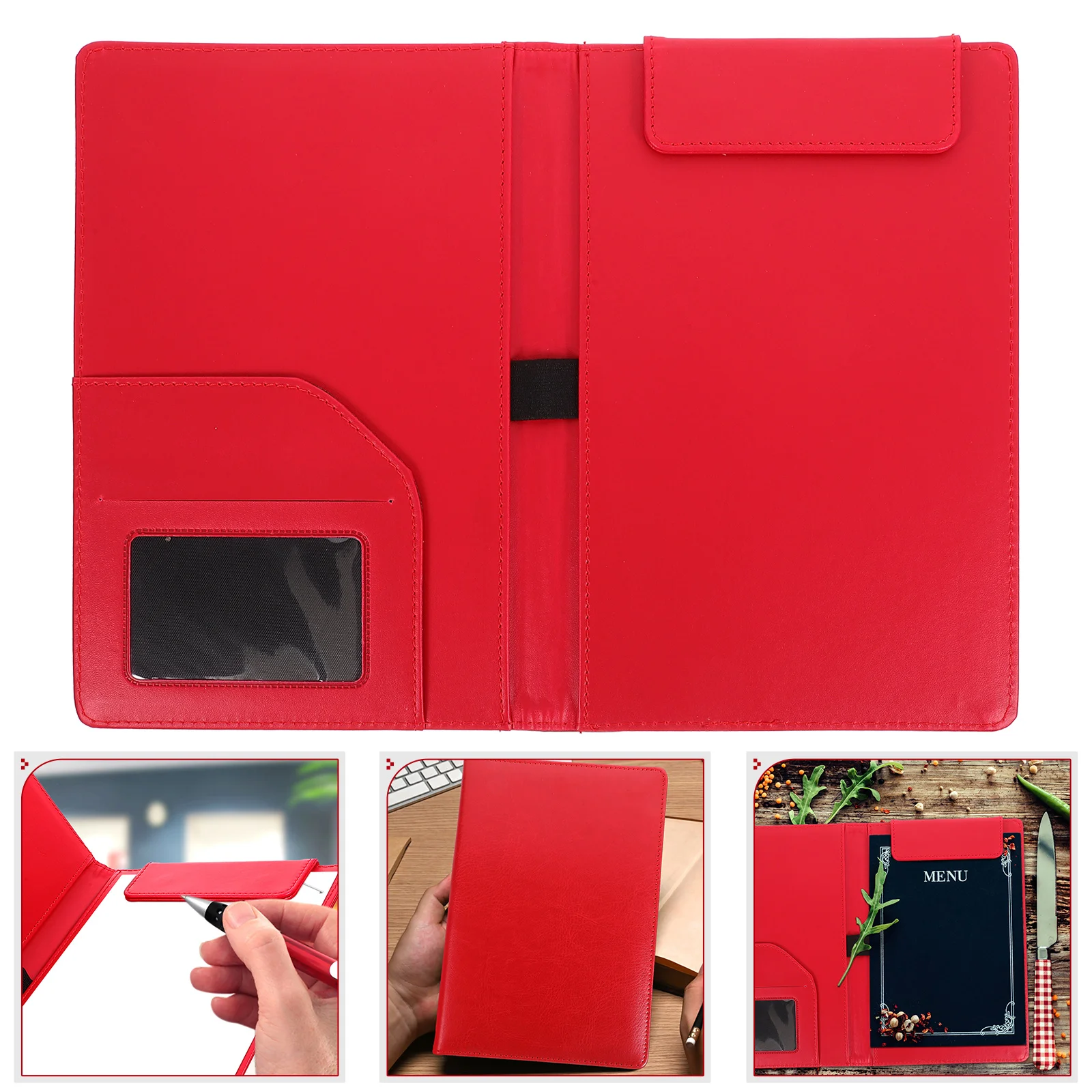 

Writing Support Boards Folder Tablet Binder Clips Multi-function Guest Check Card Holder Red Paper File Organizer