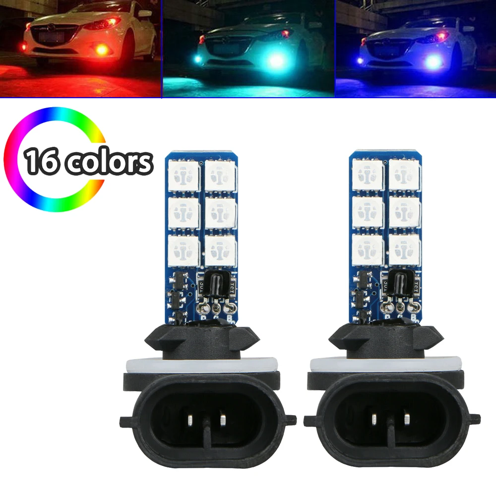 

1set Universal 5050 881 Colourful LED RGB 12SMD Car Headlight Fog Lights Lamp Bulb Car Signal Lamp Bulb Car Lights Accessories