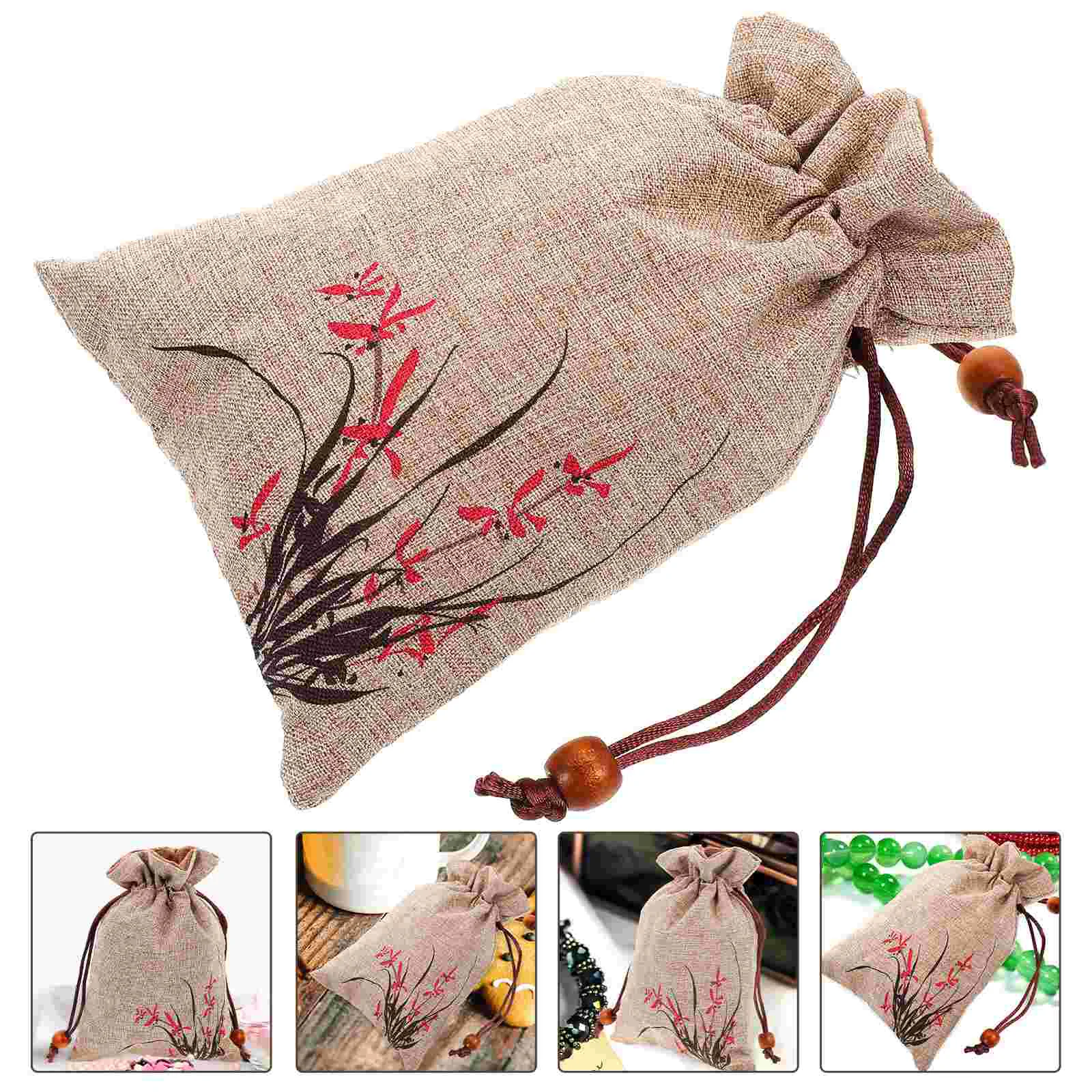 2 Pcs Double-layer Linen Bag Gift with Drawstring Bags Candy Pouches Fabric Storage