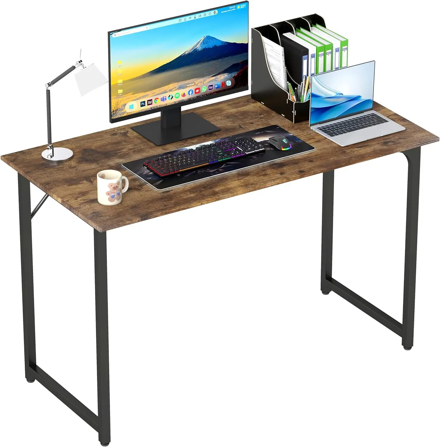 

47 Inch Computer Desk Brown Office Desk with Metal Frame, Adjustable Feet Water-Resistant, Scratchproof Surface
