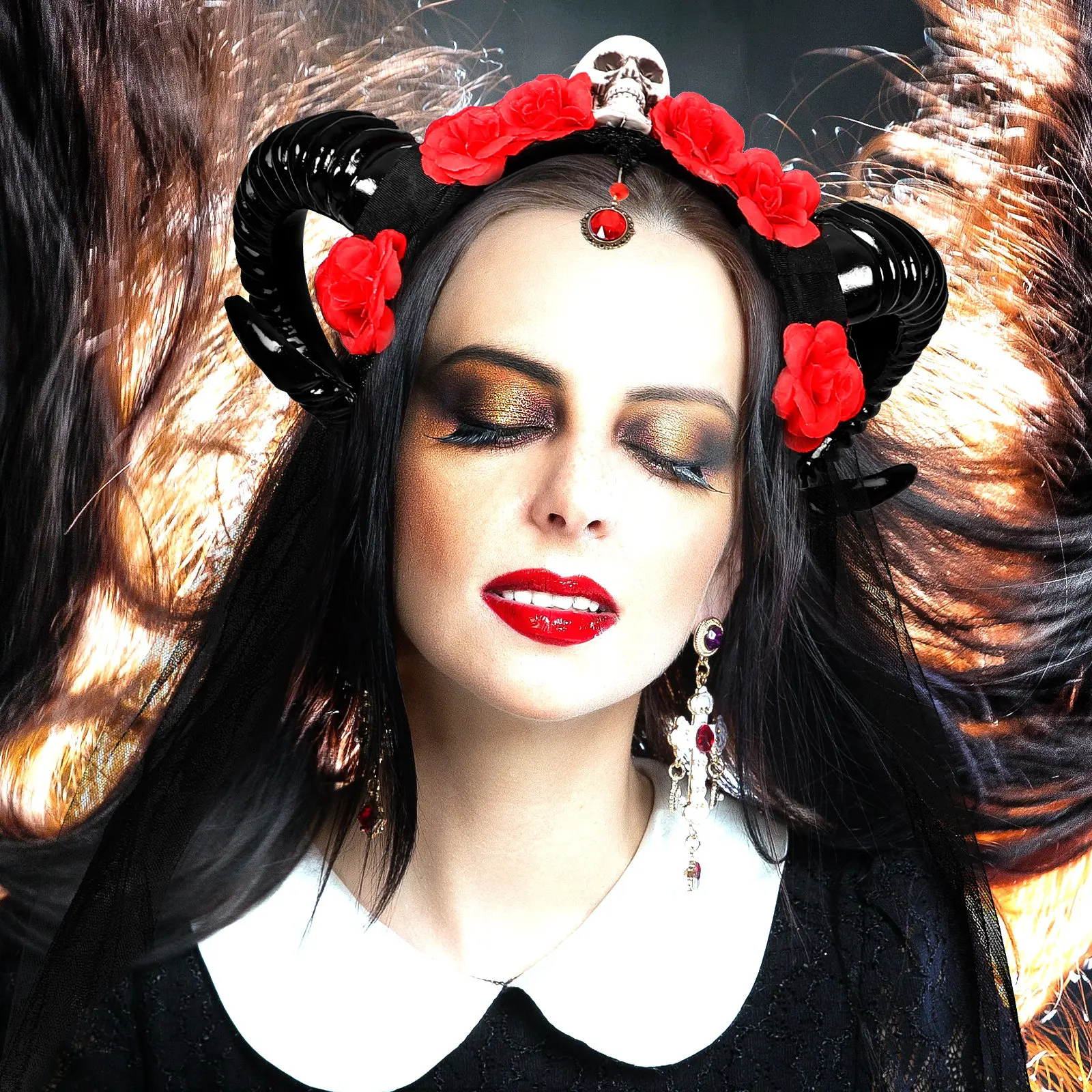 

Horn Headband Halloween Party Plastic Cloth Hair Band Cosplay Festival Unique Horns Headpiece Funny Hair Accessories