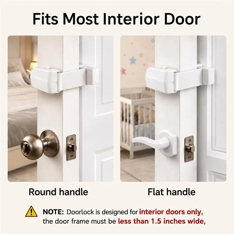 Superr-For Toddlers, Cats& Dogs Compatible 3PCS Snap-On Childproof Safety Lock,For Interior Doors, Child-Proof Door Lock
