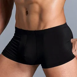 Homens ultra-finos macios sexy cuecas de seda de gelo, lingerie sólida respirável, cuecas de natação confortáveis, calcinha elástica