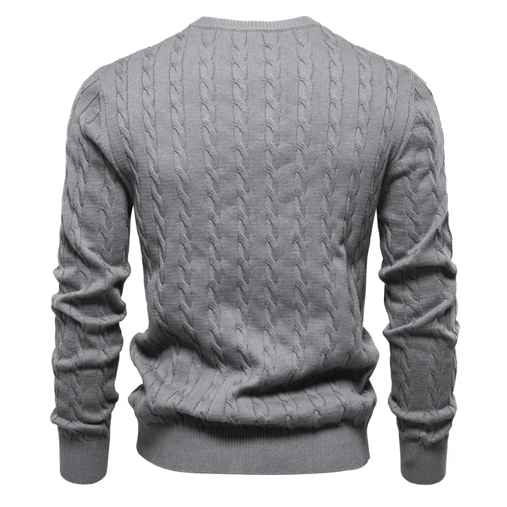 10 Colors Autumn Winter Mens Sweater High Quality Round Neck Solid Color Embroidery Thicken Warm Knit Pullovers Men Clothing