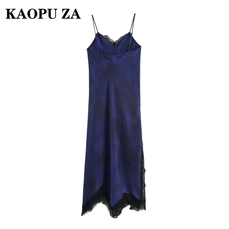 KAOPU ZA 2025 Spring Lady Evening Party Lace Slip dress Top Glamorous Autumn Wear Woman's Sleeveless Dresses Ruffles Midi Skirt