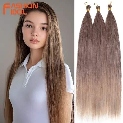 Mechones de pelo de poni liso Yaki de 28 pulgadas, 3 uds., 300g, trenzas de ganchillo, pelo trenzado sintético, extensión de cabello de ganchillo marrón ombré