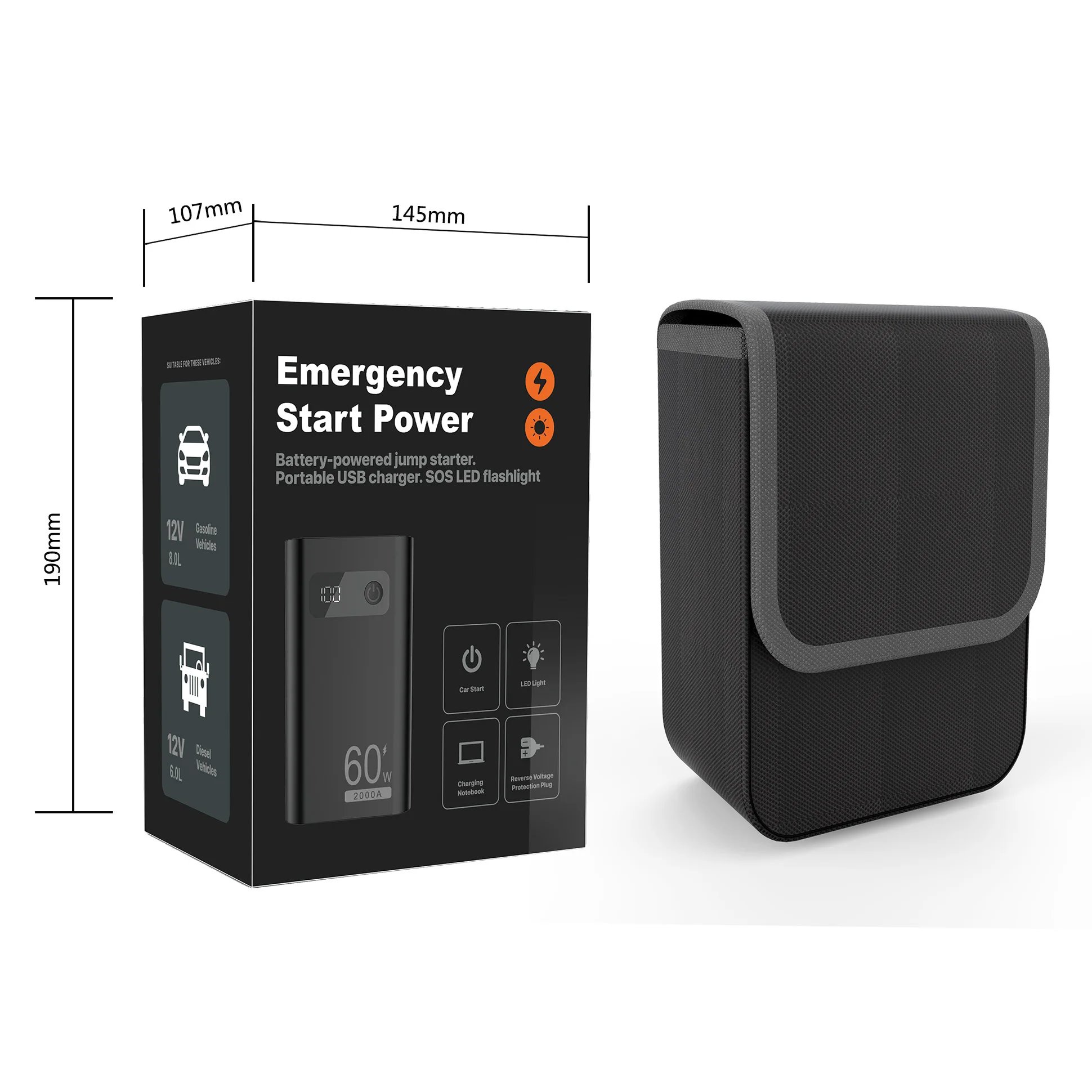 New High-Power 12V2000A Emergency Start Power Supply PD100W Bidirectional Output for Vehicle Rescue for Emergency Tools