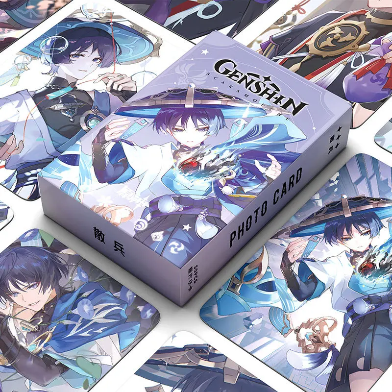 cartoes de colecao de personagem genshin na caixa cartao de animacao serie de jogos 50 pcs 01