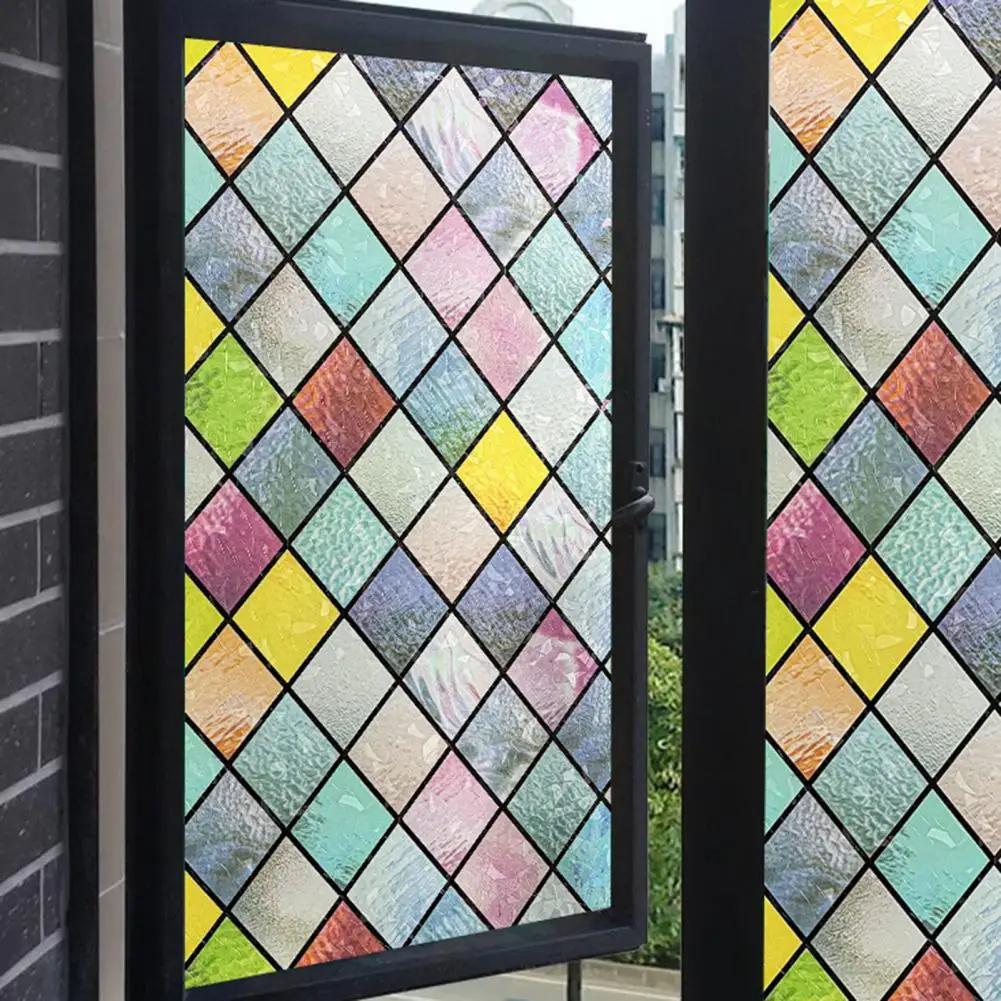 45*200cm PVC Glass Window Film Bathroom Door Privacy Films Translucent Colorful Lattice Tint Stickers Rainbow Decals For Home