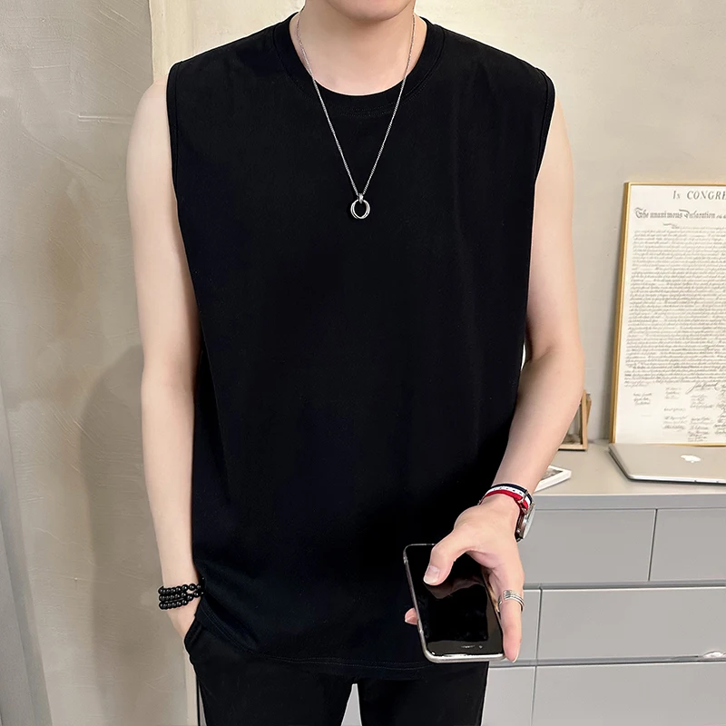 

Мужская спортивная майка из чистого хлопка, летняя, модная, брендовая, новинка 2023 года, высококачественная, цветная, с круглым вырезом