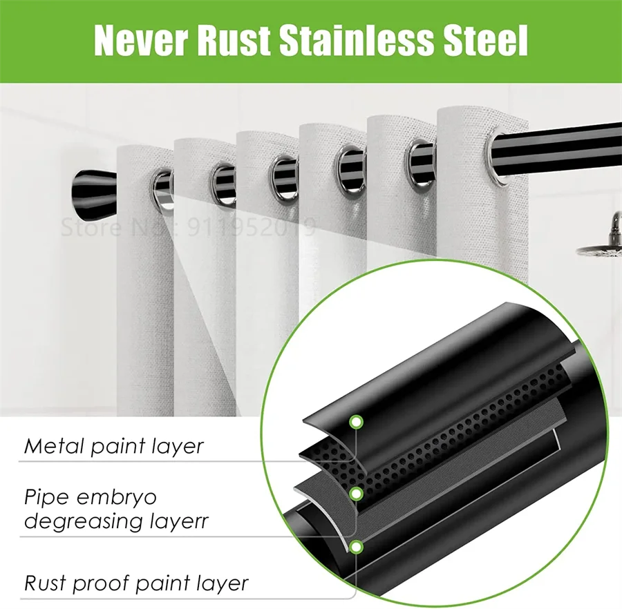 33 To 59 inch Black White Tension Curtain Rod for Window Adjustable Expandable Pressure Spring Curtain Rod No Drilling