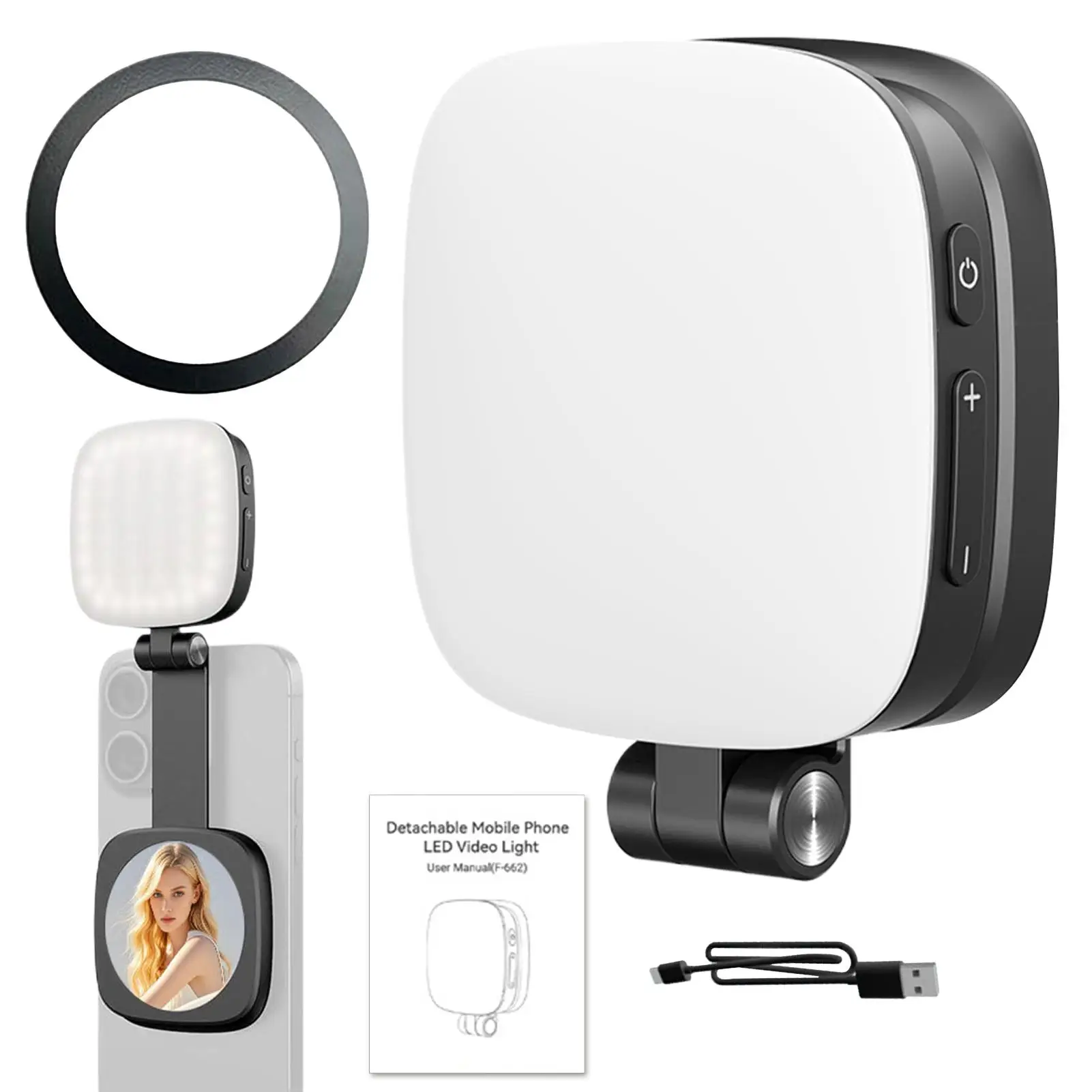 Magnetic Phone Selfie Light 5 Level Brightness Folding LED Light With Makeup Mirror For Vlog Recording Live Streaming